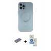 MARSİLYAN™- iPhone 12 Pro Max Kılıf Akış Minimal Özel Seri - Şeffaf Royal Nano Ekran Koruyucu + Mavi Renkli Kamera Lens Koruma Cam