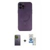 MARSİLYAN™- iPhone 12 Pro Max Kılıf Akış Minimal Özel Seri - Şeffaf Royal Nano Ekran Koruyucu + Neon Fosforlu Kamera Lens - YL