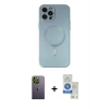 MARSİLYAN™- iPhone 12 Pro Max Kılıf Akış Minimal Özel Seri - Şeffaf Royal Nano Ekran Koruyucu + Neon Fosforlu Kamera Lens - YL