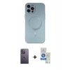MARSİLYAN™- iPhone 12 Pro Max Kılıf Akış Minimal Özel Seri - Şeffaf Royal Nano Ekran Koruyucu + Neon Fosforlu Kamera Lens - BZ