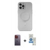 MARSİLYAN™- iPhone 12 Pro Max Kılıf Akış Minimal Özel Seri - Şeffaf Royal Nano Ekran Koruyucu + Neon Fosforlu Kamera Lens - TU