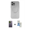 MARSİLYAN™- iPhone 12 Pro Max Kılıf Akış Minimal Özel Seri - Şeffaf Royal Nano Ekran Koruyucu + Neon Fosforlu Kamera Lens - YL