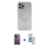 MARSİLYAN™- iPhone 12 Pro Max Kılıf Akış Minimal Özel Seri - Şeffaf Royal Nano Ekran Koruyucu + Neon Fosforlu Kamera Lens - SI