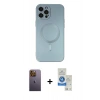 MARSİLYAN™- iPhone 12 Pro Max Kılıf Akış Minimal Özel Seri - Şeffaf Royal Nano Ekran Koruyucu + Neon Fosforlu Kamera Lens - SI