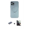 MARSİLYAN™- iPhone 12 Pro Max Kılıf Akış Minimal Özel Seri - Şeffaf Temperli Cam Ekran Koruyucu + Mavi Renkli Kamera Lens Koruma Cam