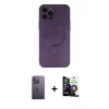 MARSİLYAN™- iPhone 12 Pro Max Kılıf Akış Minimal Özel Seri - Şeffaf Temperli Cam Ekran Koruyucu + Neon Fosforlu Kamera Lens - BZ