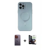 MARSİLYAN™- iPhone 12 Pro Max Kılıf Akış Minimal Özel Seri - Şeffaf Temperli Cam Ekran Koruyucu + Neon Fosforlu Kamera Lens - TU