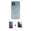 MARSİLYAN™- iPhone 12 Pro Max Kılıf Akış Minimal Özel Seri - Şeffaf Temperli Cam Ekran Koruyucu + Neon Fosforlu Kamera Lens - BZ