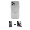 MARSİLYAN™- iPhone 12 Pro Max Kılıf Akış Minimal Özel Seri - Şeffaf Temperli Cam Ekran Koruyucu + Neon Fosforlu Kamera Lens - YL