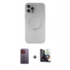 MARSİLYAN™- iPhone 12 Pro Max Kılıf Akış Minimal Özel Seri - Şeffaf Temperli Cam Ekran Koruyucu + Neon Fosforlu Kamera Lens - TU