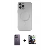 MARSİLYAN™- iPhone 12 Pro Max Kılıf Akış Minimal Özel Seri - Şeffaf Temperli Cam Ekran Koruyucu + Neon Fosforlu Kamera Lens - BZ