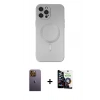 MARSİLYAN™- iPhone 12 Pro Max Kılıf Akış Minimal Özel Seri - Şeffaf Temperli Cam Ekran Koruyucu + Neon Fosforlu Kamera Lens - SI