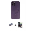 MARSİLYAN™- iPhone 12 Pro Max Kılıf Akış Minimal Özel Seri - Şeffaf Temperli Cam Ekran Koruyucu + Turuncu Renkli Kamera Lens Koruma Cam