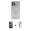 MARSİLYAN™- iPhone 12 Pro Max Kılıf Akış Minimal Özel Seri - Şeffaf Uv Polymer Nano Ekran Koruyucu + Neon Fosforlu Kamera Lens - MI