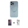 MARSİLYAN™- iPhone 12 Pro Max Kılıf Akış Minimal Özel Seri - Şeffaf Uv Polymer Nano Ekran Koruyucu + Neon Fosforlu Kamera Lens - TU
