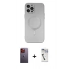 MARSİLYAN™- iPhone 12 Pro Max Kılıf Akış Minimal Özel Seri - Şeffaf Uv Polymer Nano Ekran Koruyucu + Neon Fosforlu Kamera Lens - TU