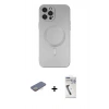 MARSİLYAN™- iPhone 12 Pro Max Kılıf Akış Minimal Özel Seri - Şeffaf Uv Polymer Nano Ekran Koruyucu + Renkli Kamera Lens Koruma Cam - SI