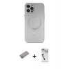 MARSİLYAN™- iPhone 12 Pro Max Kılıf Akış Minimal Özel Seri - Şeffaf Uv Polymer Nano Ekran Koruyucu + Sierra Blue Shine Kamera Lens Koruma Cam