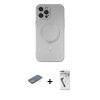 MARSİLYAN™- iPhone 12 Pro Max Kılıf Akış Minimal Özel Seri - Şeffaf Uv Polymer Nano Ekran Koruyucu + Yeşil Renkli Kamera Lens Koruma Cam