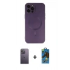 MARSİLYAN™- iPhone 12 Pro Max Kılıf Akış Minimal Özel Seri - Siyah 18D Cam Ekran Koruyucu + Neon Fosforlu Kamera Lens - BZ