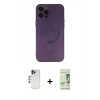 MARSİLYAN™- iPhone 12 Pro Max Kılıf Akış Minimal Özel Seri - Siyah 20D Premium Cam Ekran Koruyucu + Lacivert Shine Kamera Lens