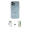 MARSİLYAN™- iPhone 12 Pro Max Kılıf Akış Minimal Özel Seri - Siyah 20D Premium Cam Ekran Koruyucu + Lacivert Shine Kamera Lens
