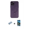 MARSİLYAN™- iPhone 12 Pro Max Kılıf Akış Minimal Özel Seri - Siyah 34D Izgaralı Cam + Mavi Shine Kamera Lens Koruma Cam