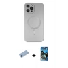 MARSİLYAN™- iPhone 12 Pro Max Kılıf Akış Minimal Özel Seri - Siyah 34D Izgaralı Cam + Mavi Shine Kamera Lens Koruma Cam