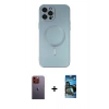MARSİLYAN™- iPhone 12 Pro Max Kılıf Akış Minimal Özel Seri - Siyah 34D Izgaralı Cam + Neon Fosforlu Kamera Lens - TU