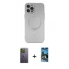 MARSİLYAN™- iPhone 12 Pro Max Kılıf Akış Minimal Özel Seri - Siyah 34D Izgaralı Cam + Neon Fosforlu Kamera Lens - YL