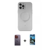 MARSİLYAN™- iPhone 12 Pro Max Kılıf Akış Minimal Özel Seri - Siyah 34D Izgaralı Cam + Neon Fosforlu Kamera Lens - TU