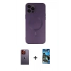 MARSİLYAN™- iPhone 12 Pro Max Kılıf Akış Minimal Özel Seri - Siyah 34D Izgaralı Cam + Neon Fosforlu Kamera Lens - TU