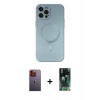 MARSİLYAN™- iPhone 12 Pro Max Kılıf Akış Minimal Özel Seri - Siyah 360 Mat Full Body Arka Koruyucu + Neon Fosforlu Kamera Lens - TU