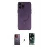 MARSİLYAN™- iPhone 12 Pro Max Kılıf Akış Minimal Özel Seri - Siyah 360 Mat Full Body Arka Koruyucu + Neon Fosforlu Kamera Lens - TU