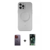 MARSİLYAN™- iPhone 12 Pro Max Kılıf Akış Minimal Özel Seri - Siyah 360 Mat Full Body Arka Koruyucu + Neon Fosforlu Kamera Lens - TU