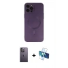 MARSİLYAN™- iPhone 12 Pro Max Kılıf Akış Minimal Özel Seri - Siyah 3D Antistatik Cam Ekran Koruyucu + Neon Fosforlu Kamera Lens - BZ