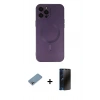 MARSİLYAN™- iPhone 12 Pro Max Kılıf Akış Minimal Özel Seri - Siyah 3D Antistatik Hayalet Cam Ekran Koruyucu + Gökkuşağı Shine Kamera Lens Koruma Cam