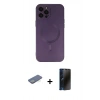 MARSİLYAN™- iPhone 12 Pro Max Kılıf Akış Minimal Özel Seri - Siyah 3D Antistatik Hayalet Cam Ekran Koruyucu + Renkli Kamera Lens Koruma Cam - YL