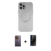 MARSİLYAN™- iPhone 12 Pro Max Kılıf Akış Minimal Özel Seri - Siyah 3D Antistatik Hayalet Cam Ekran Koruyucu + Neon Fosforlu Kamera Lens - SI