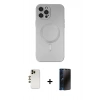 MARSİLYAN™- iPhone 12 Pro Max Kılıf Akış Minimal Özel Seri - Siyah 3D Antistatik Hayalet Cam Ekran Koruyucu + Gold Shine Kamera Lens