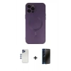 MARSİLYAN™- iPhone 12 Pro Max Kılıf Akış Minimal Özel Seri - Siyah 3D Antistatik Hayalet Cam Ekran Koruyucu + Shine Kamera Lens - LT