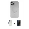 MARSİLYAN™- iPhone 12 Pro Max Kılıf Akış Minimal Özel Seri - Siyah 3D Antistatik Hayalet Cam Ekran Koruyucu + Shine Kamera Lens - LT