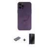 MARSİLYAN™- iPhone 12 Pro Max Kılıf Akış Minimal Özel Seri - Siyah 3D Antistatik Hayalet Cam Ekran Koruyucu + Renkli Kamera Lens Koruma Cam - TU