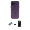 MARSİLYAN™- iPhone 12 Pro Max Kılıf Akış Minimal Özel Seri - Siyah 3D Antistatik Hayalet Cam Ekran Koruyucu + Metal Kamera Lens Koruma Cam - KI
