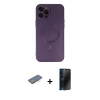 MARSİLYAN™- iPhone 12 Pro Max Kılıf Akış Minimal Özel Seri - Siyah 3D Antistatik Hayalet Cam Ekran Koruyucu + Mavi Renkli Kamera Lens Koruma Cam