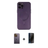 MARSİLYAN™- iPhone 12 Pro Max Kılıf Akış Minimal Özel Seri - Siyah 3D Antistatik Hayalet Cam Ekran Koruyucu + Neon Fosforlu Kamera Lens - SI
