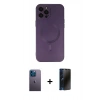 MARSİLYAN™- iPhone 12 Pro Max Kılıf Akış Minimal Özel Seri - Siyah 3D Antistatik Hayalet Cam Ekran Koruyucu + Mavi Neon Fosforlu Kamera Lens