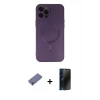 MARSİLYAN™- iPhone 12 Pro Max Kılıf Akış Minimal Özel Seri - Siyah 3D Antistatik Hayalet Cam Ekran Koruyucu + Metal Kamera Lens Koruma Cam - GD