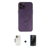 MARSİLYAN™- iPhone 12 Pro Max Kılıf Akış Minimal Özel Seri - Siyah 3D Antistatik Hayalet Cam Ekran Koruyucu + Gold Shine Kamera Lens