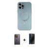 MARSİLYAN™- iPhone 12 Pro Max Kılıf Akış Minimal Özel Seri - Siyah 3D Antistatik Hayalet Cam Ekran Koruyucu + Neon Fosforlu Kamera Lens - SI